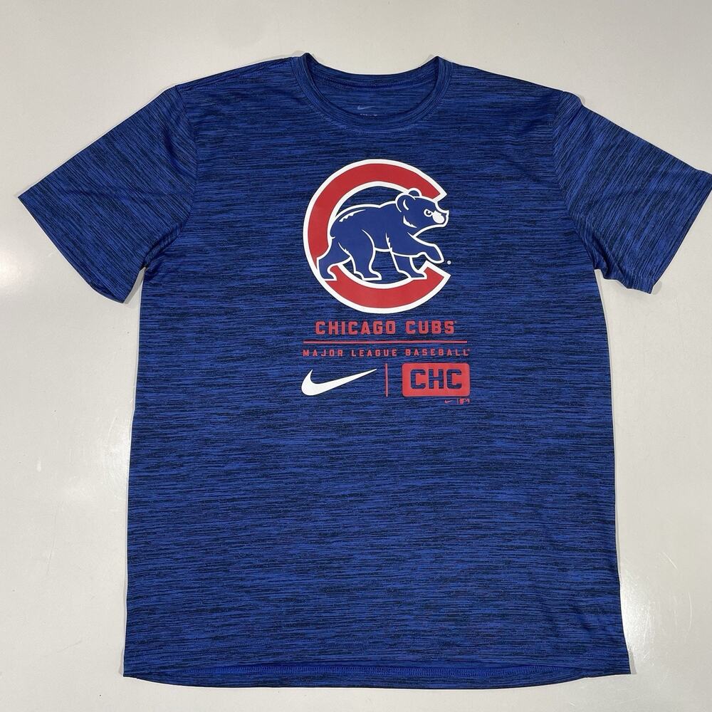 Nike Dri-FIT Chicago Cubs Graphic Logo Velocity Blue Crew Neck MLB Shirt Men's L